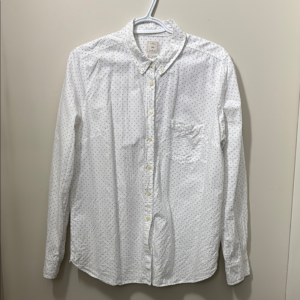 White Polka Dot Lg Men's or unisex Lived-In Stretch Poplin Shirt